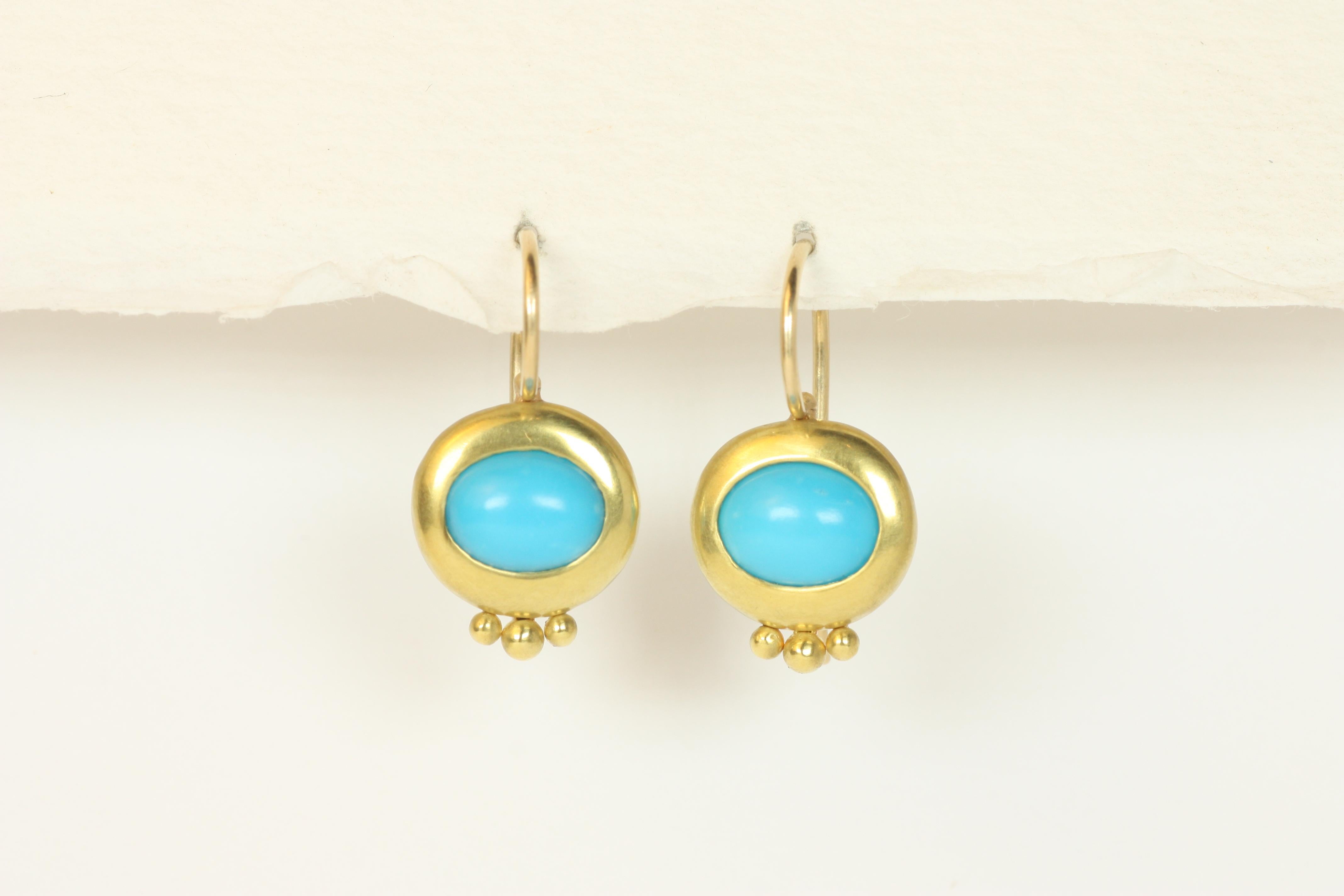 Oval Cut Ancient Greco Drop Earrings with Oval Turquoise in 20K Yellow California Gold For Sale