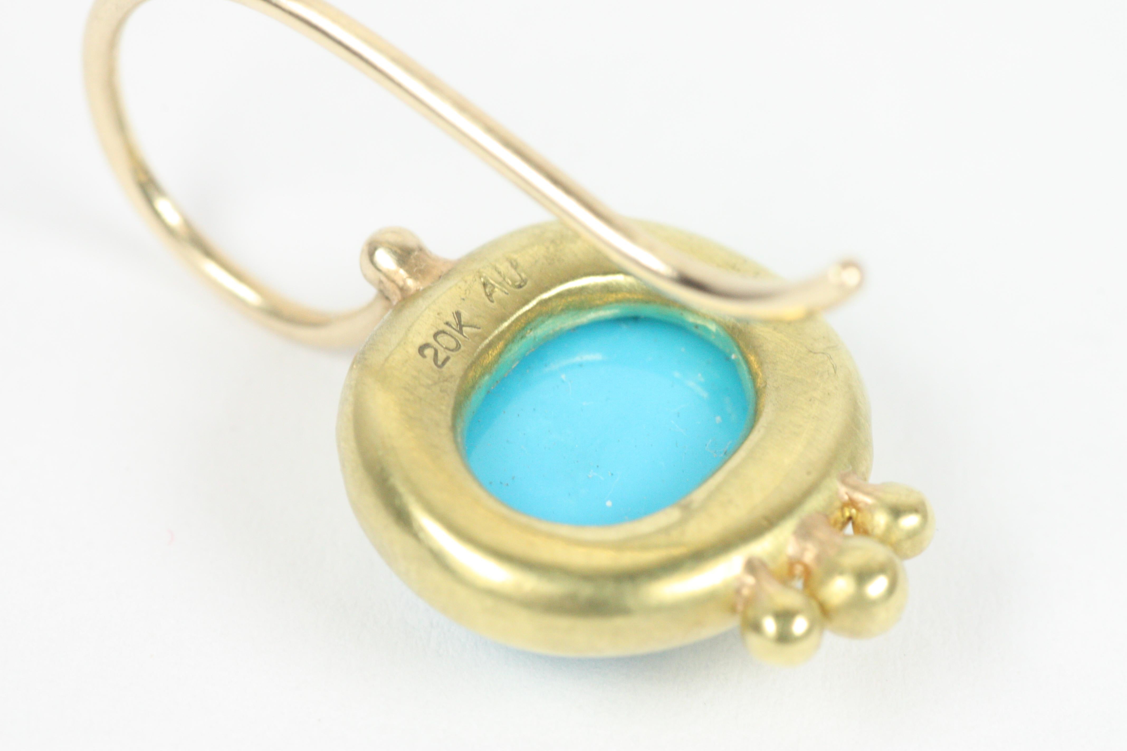 Women's Ancient Greco Drop Earrings with Oval Turquoise in 20K Yellow California Gold For Sale