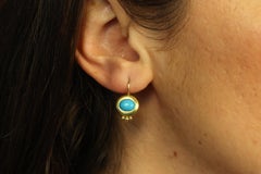 Ancient Greco Drop Earrings with Oval Turquoise in 20K Yellow California Gold