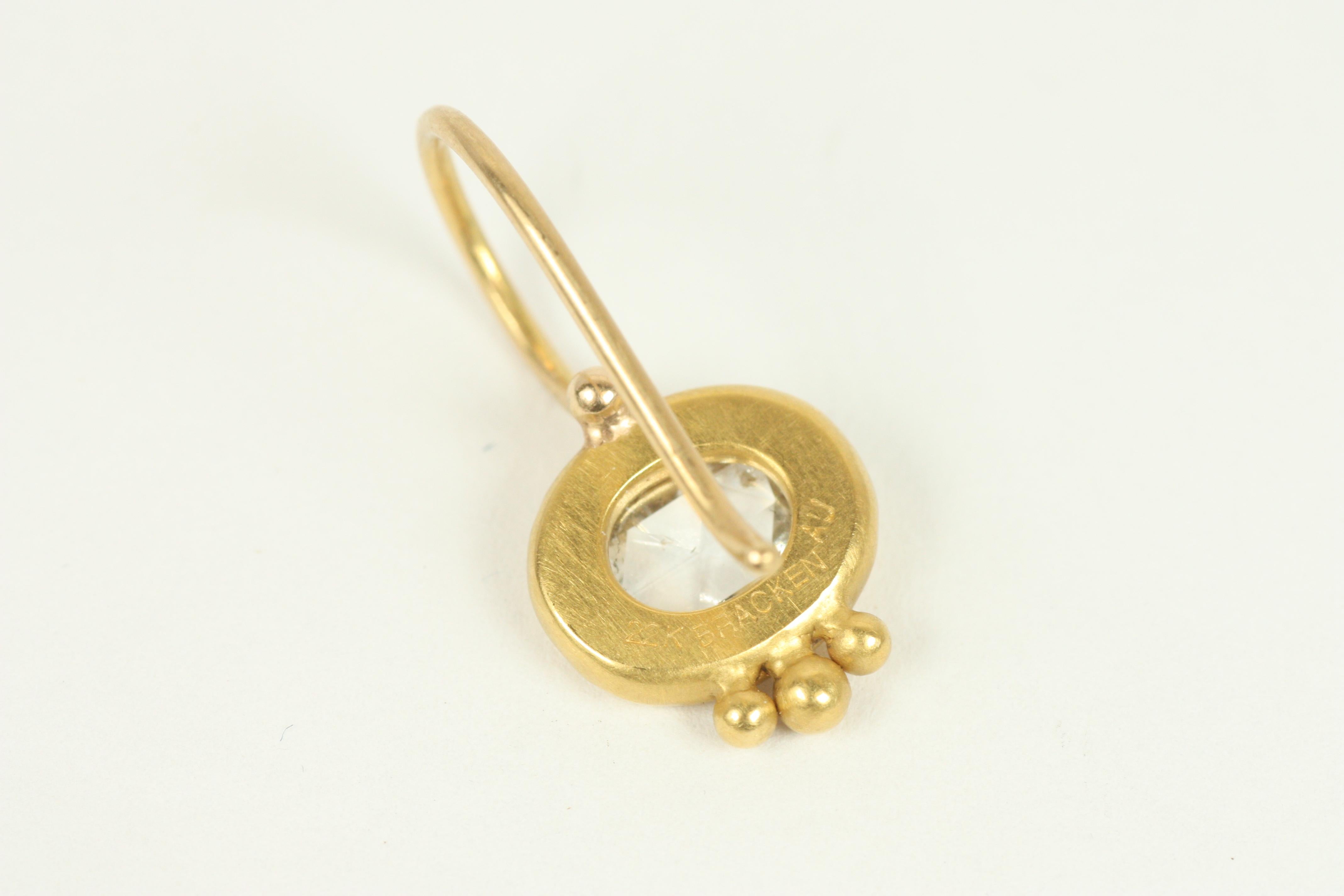 Pendants d'oreilles anciens Greco avec diamants ovales taillés en rose en or jaune 22K Pour femmes en vente