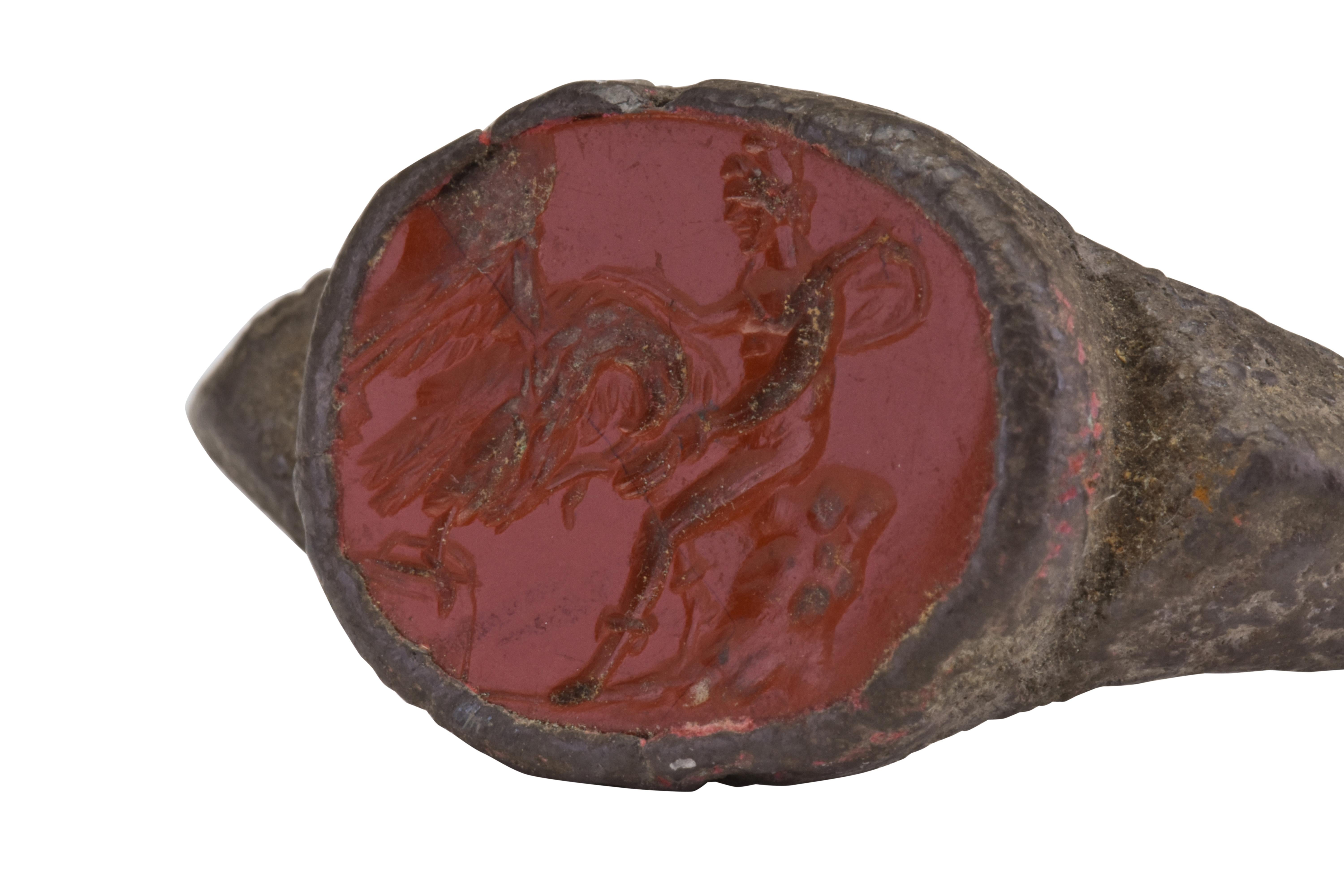 Women's or Men's Ancient Greco-Roman Silver Signet Ring with Red Jasper Intaglio