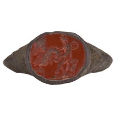 Antique Ancient Greco-Roman Silver Signet Ring with Red Jasper Intaglio