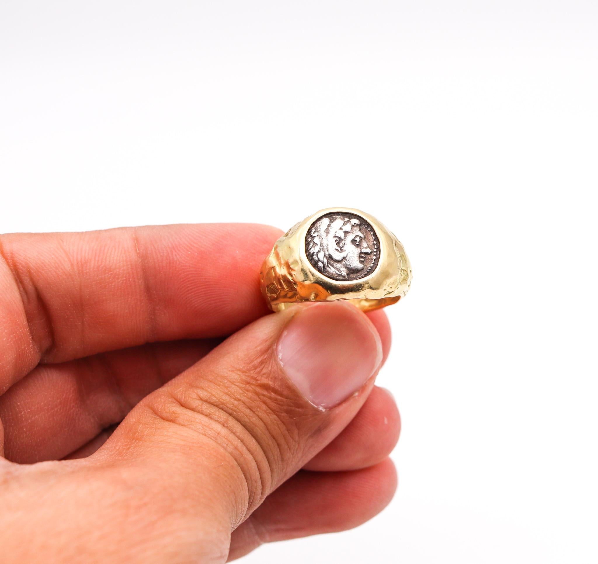 Women's or Men's Ancient Greece 330 BC Alexander the Great Coin Signet Ring in 18 Yellow Gold