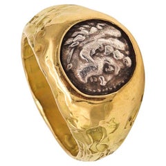 Vintage Ancient Greece 330 BC Alexander the Great Coin Signet Ring in 18 Yellow Gold