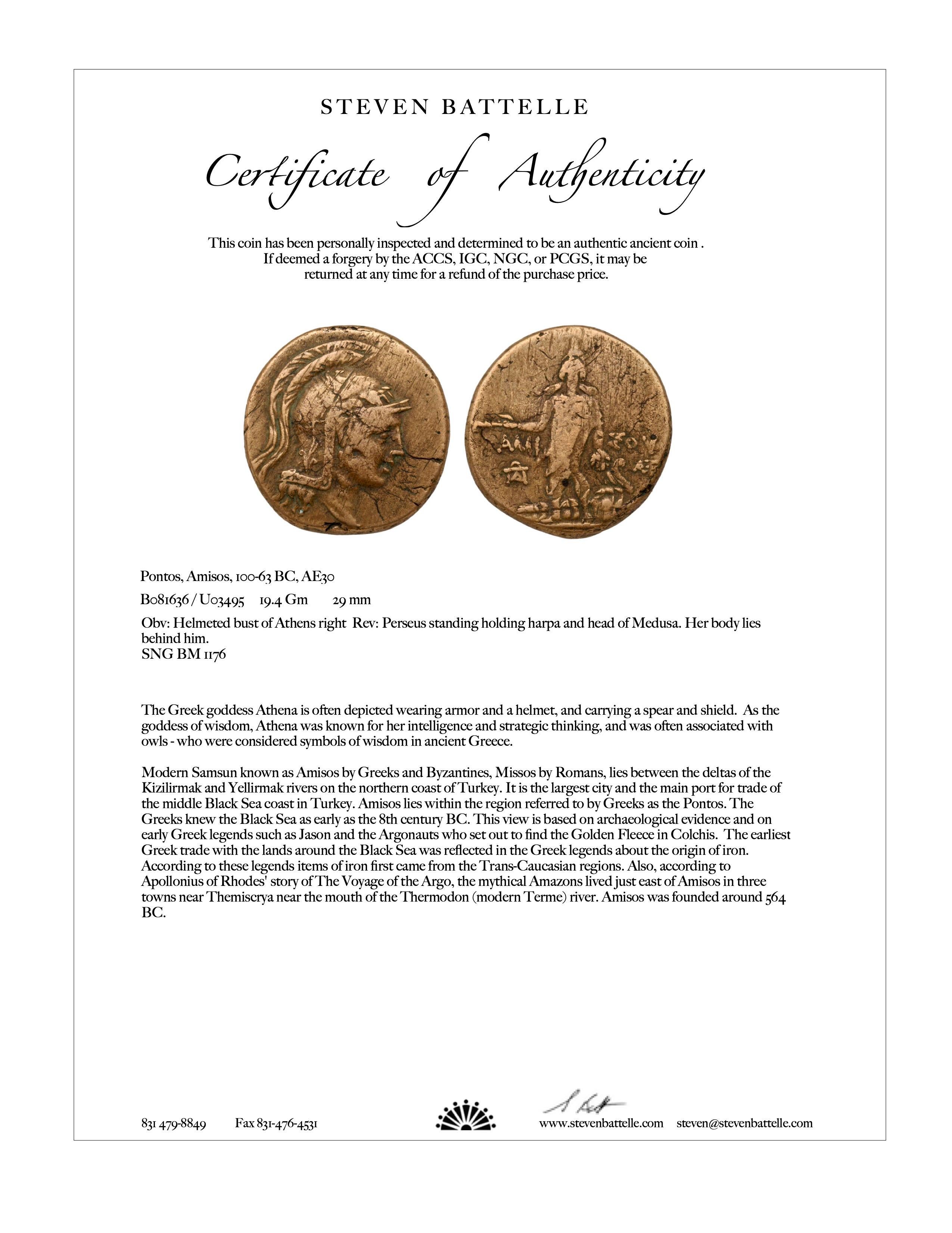 Antiguo Griego Siglo I a.C. Atenea Moneda de Bronce Colgante de Oro de 18K 4