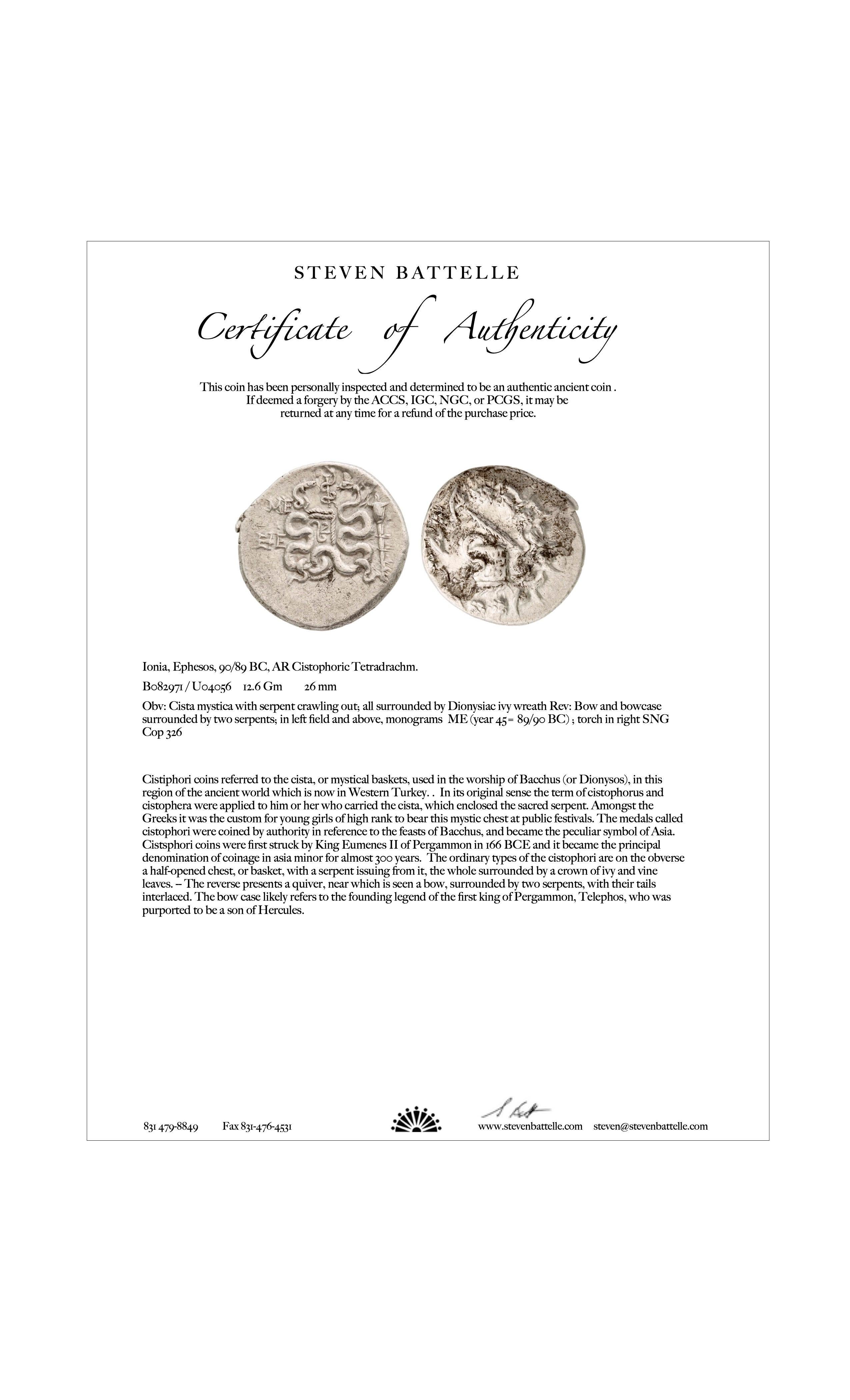 Antiguo Griego Siglo I a.C. Moneda de Serpientes Cistóforas Colgante de Oro de 18K en venta 7