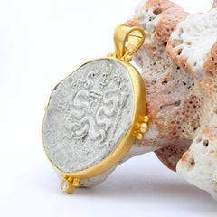 Ancient Greek 1st Century BC Cistophoric Serpents Coin 18K Gold Pendant