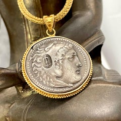 Ancient Greek 2nd Century BC Alexander the Great Coin 22K Gold Pendant