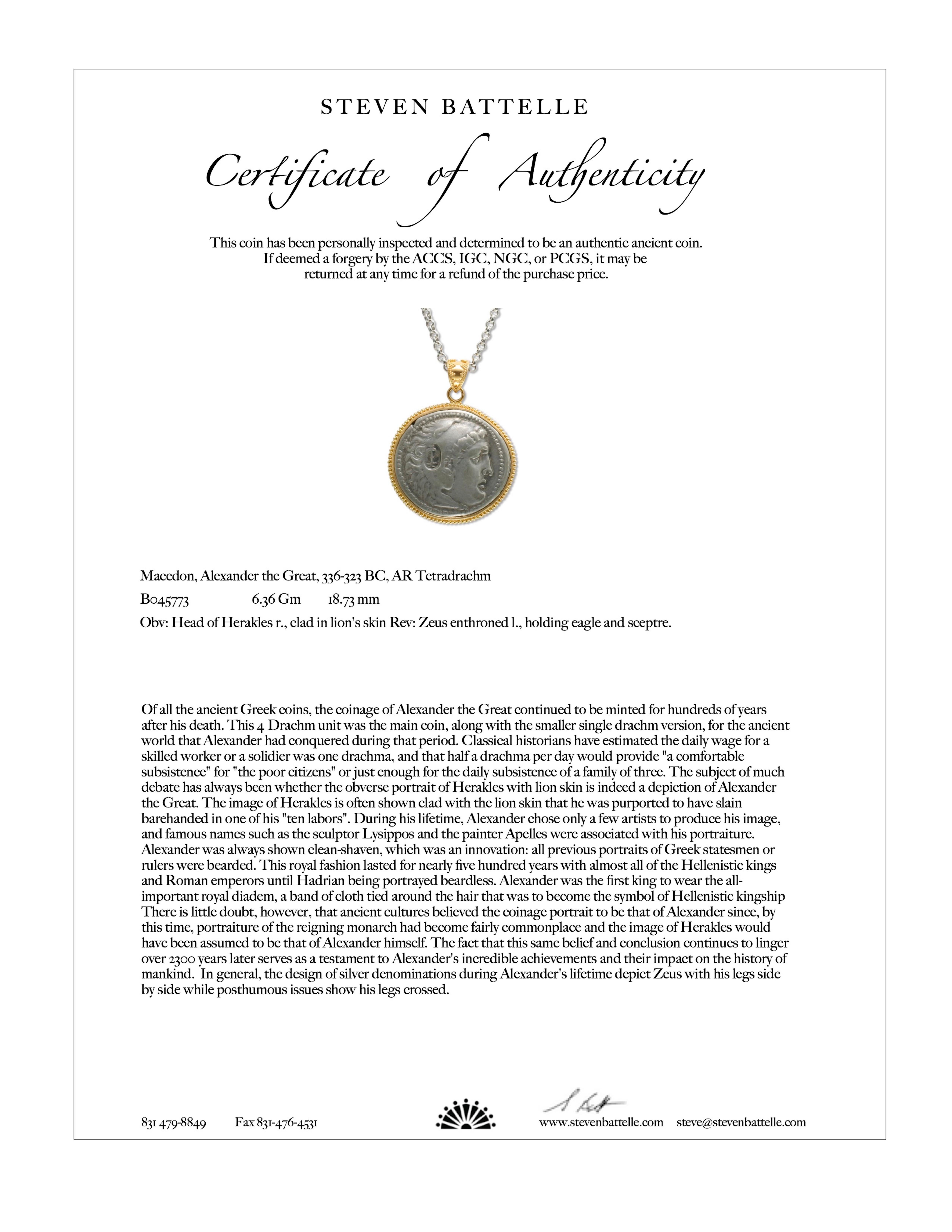 Pendentif en or 22K avec pièce de monnaie d'Alexandre le Grand de l'Antiquité grecque du IIe siècle av. en vente 1