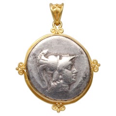 Ancient Greek 2nd Century BC Athena Coin 18K Gold Pendant