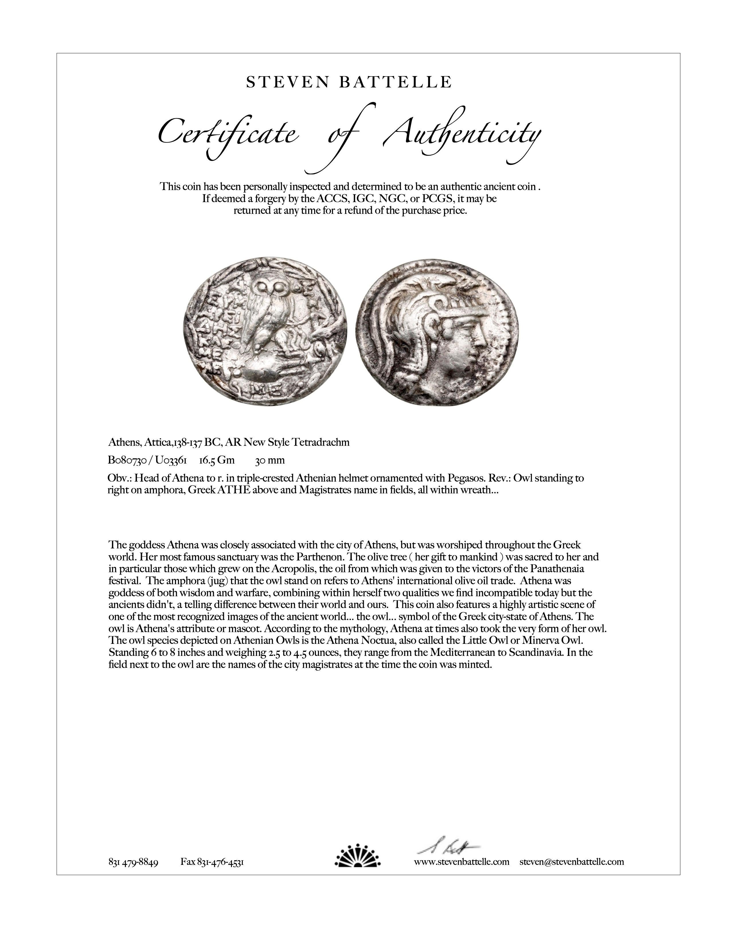 Pendentif en or 18 carats Athéna, pièce de monnaie en forme de hibou, grecque antique du IIe siècle av. J.-C. en vente 2