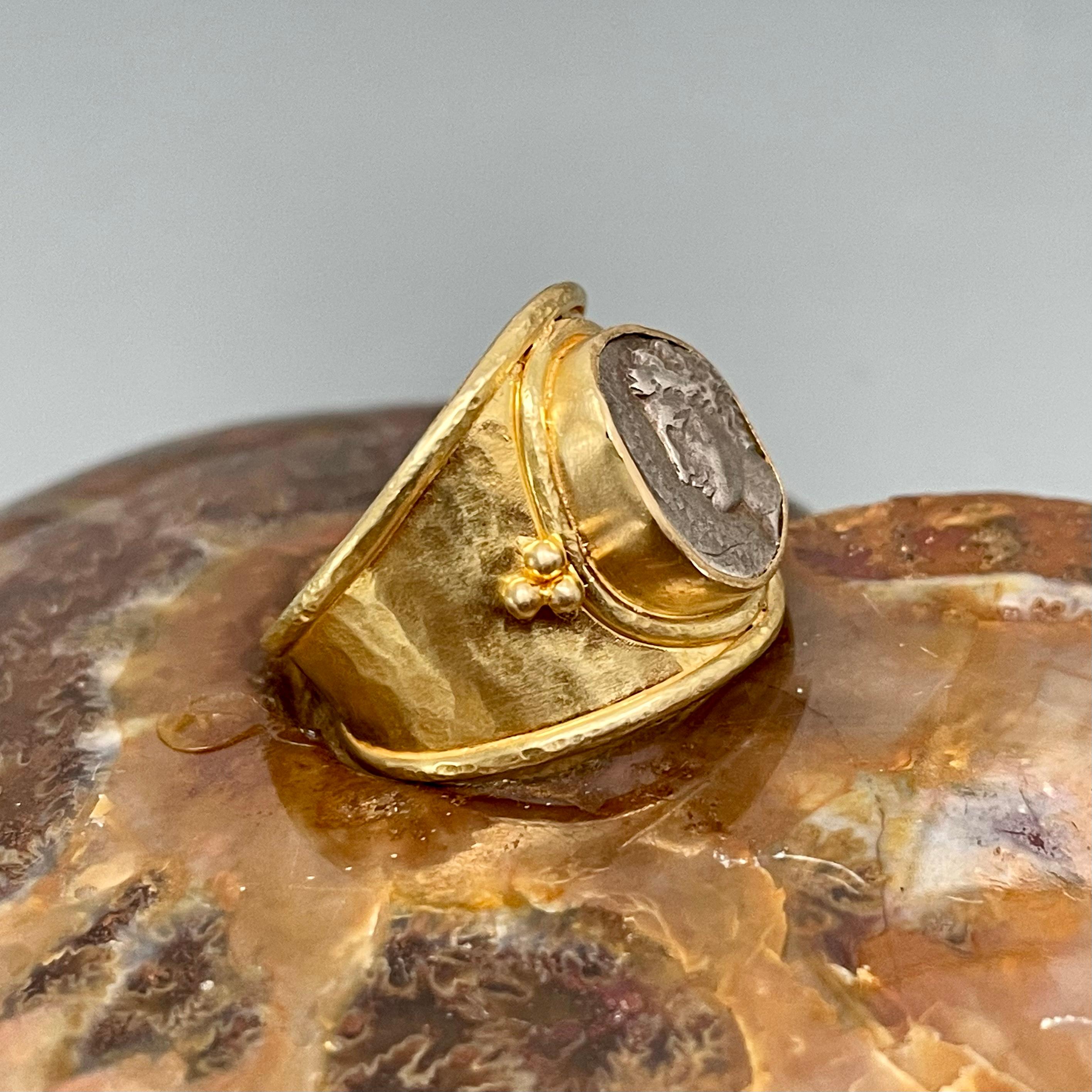 Ancient Greek 2nd Century BC Gaul Apollo Coin 18K Gold Ring For Sale 3