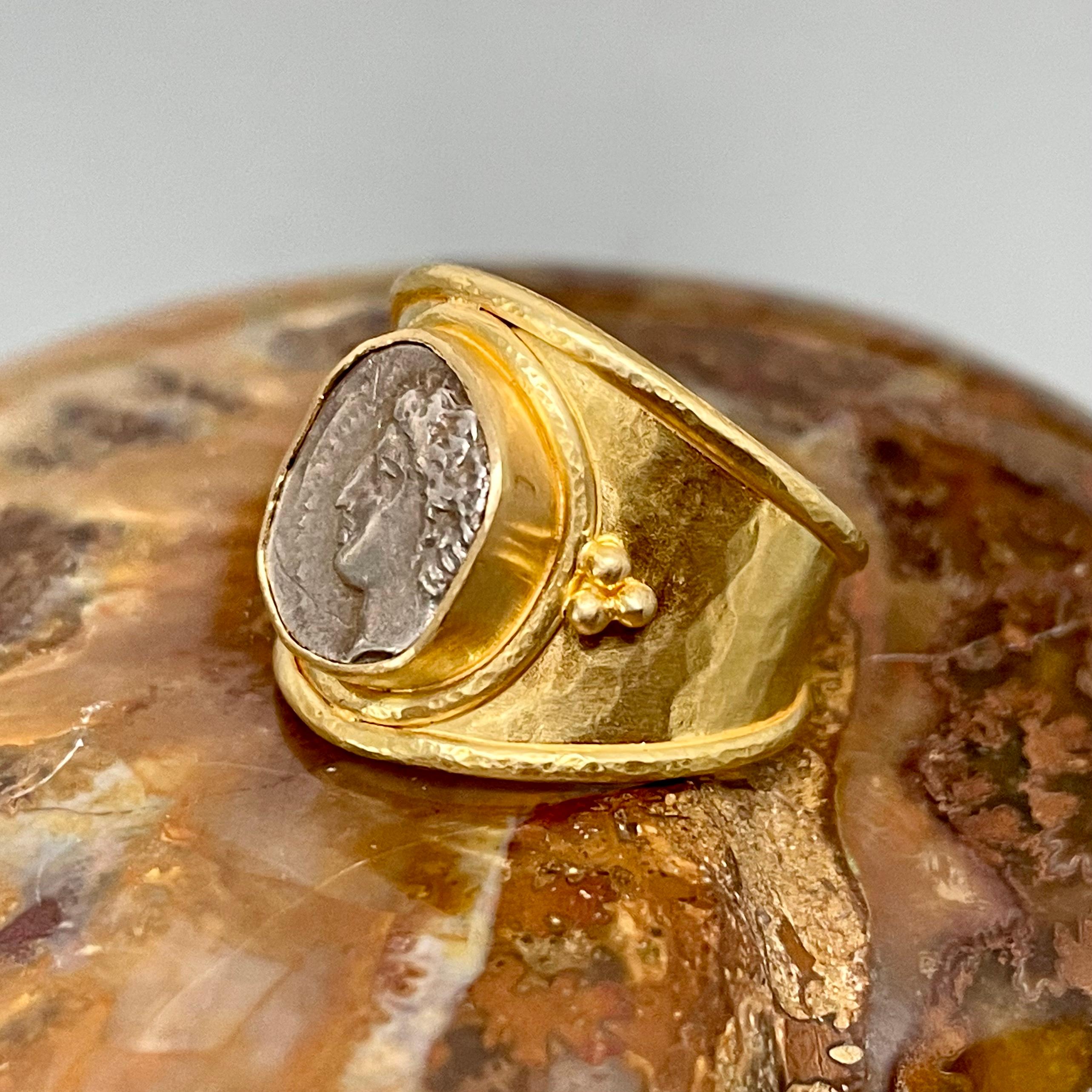 Ancient Greek 2nd Century BC Gaul Apollo Coin 18K Gold Ring For Sale 4