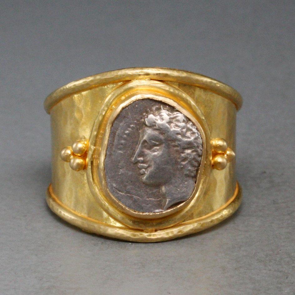 Ancient Greek 2nd Century BC Gaul Apollo Coin 18K Gold Ring For Sale 5