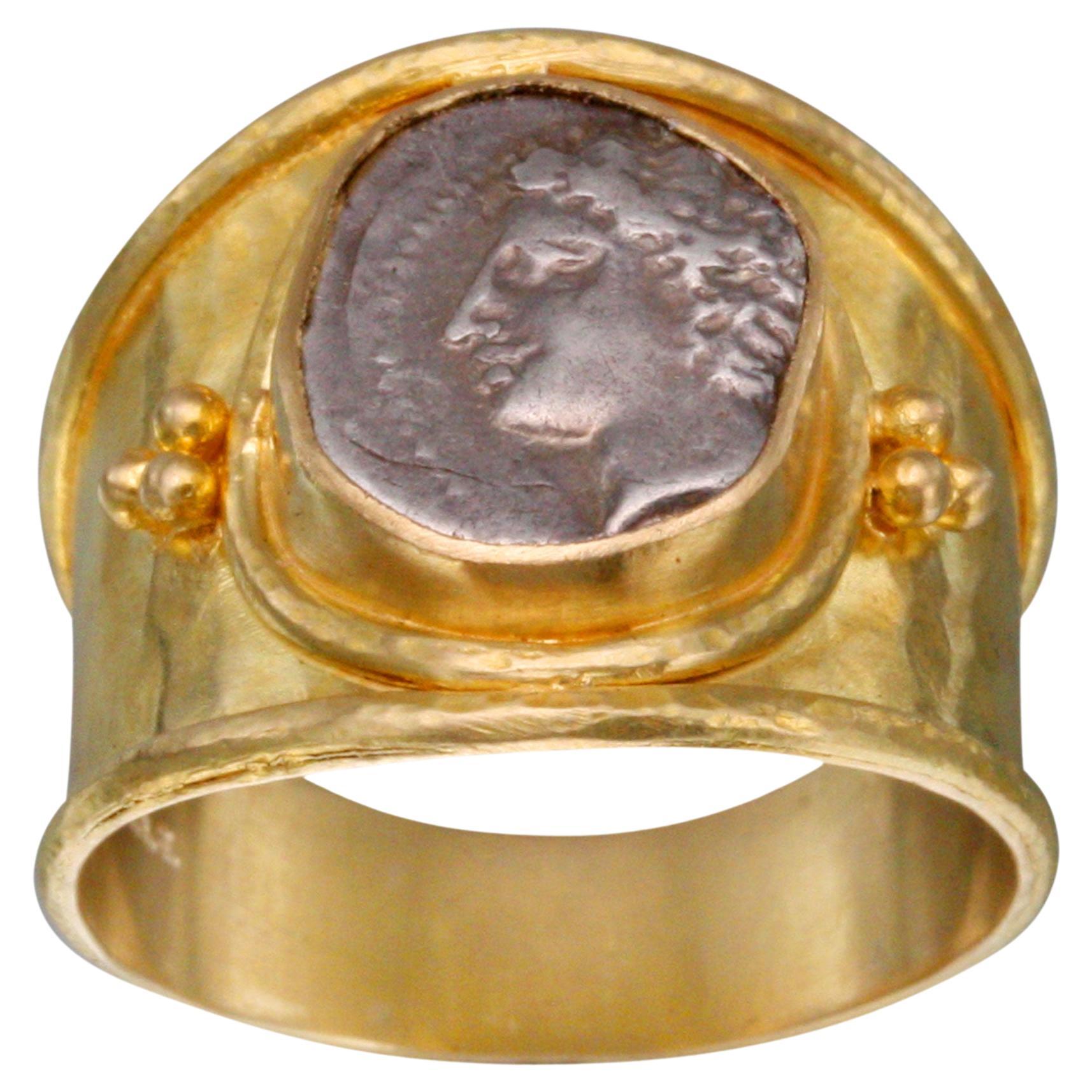 Ancient Greek 2nd Century BC Gaul Apollo Coin 18K Gold Ring For Sale