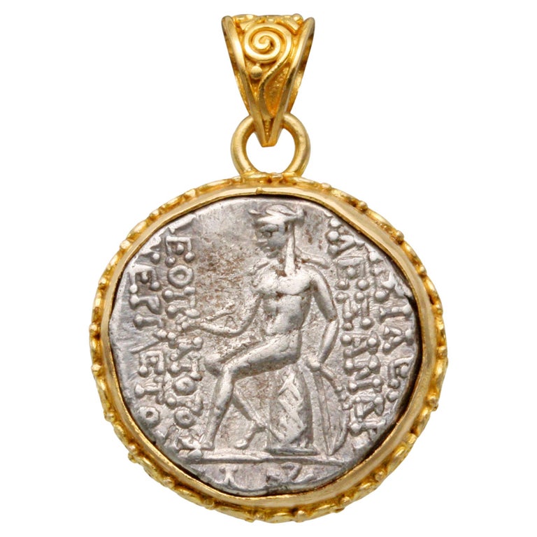Ancient Greek 2nd Century BC God Apollo Coin 18K Gold Pendant For