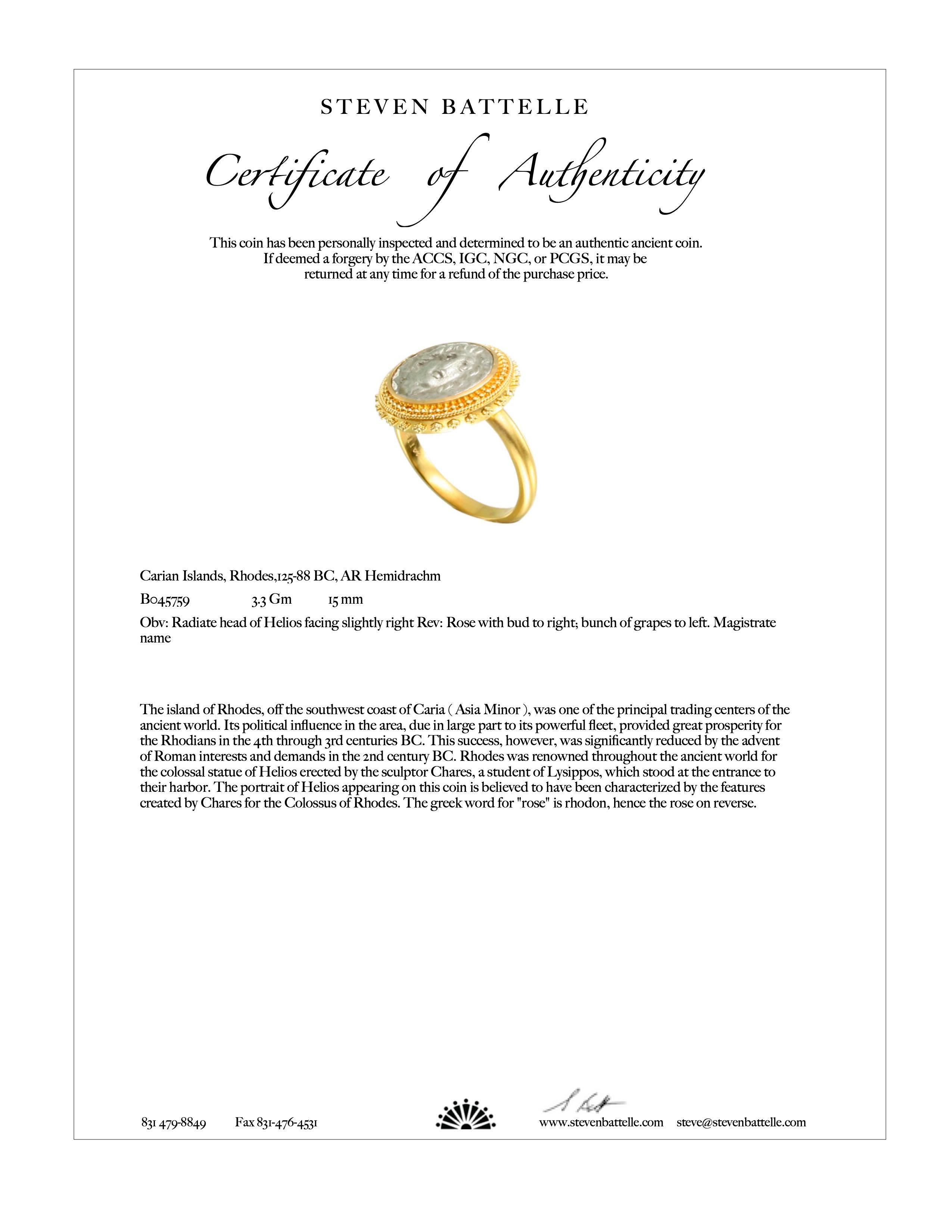 Ancient Greek 2nd Century BC Helios Coin 22K Granulated Gold Ring For Sale 7