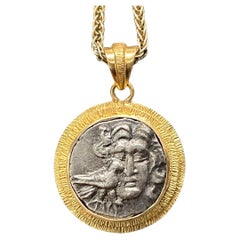 Ancient Greek 2nd Century BC Helios Eagle Coin 18K Gold Pendant