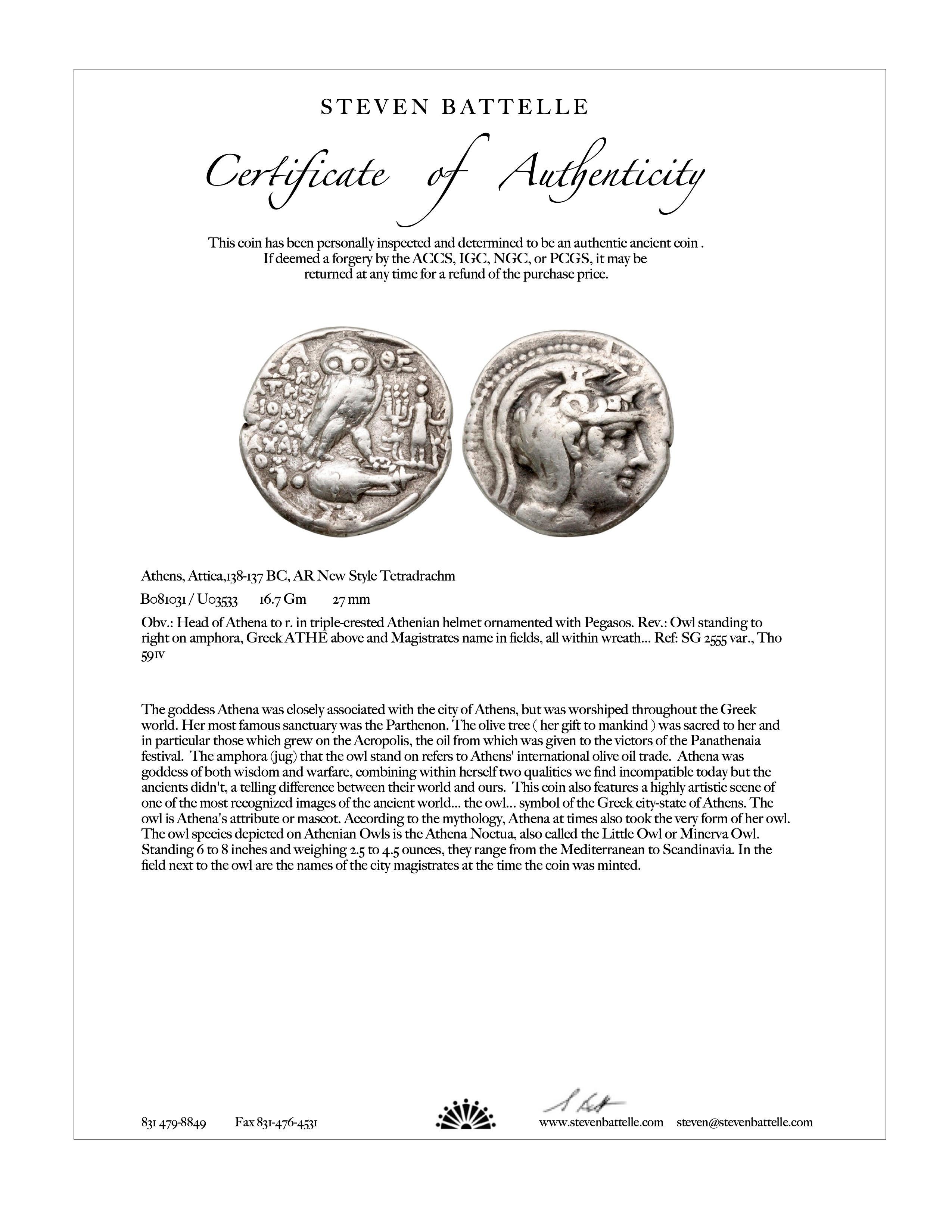 Grec classique Pendentif en or 18 carats hibou grec ancien du IIe siècle av. en vente