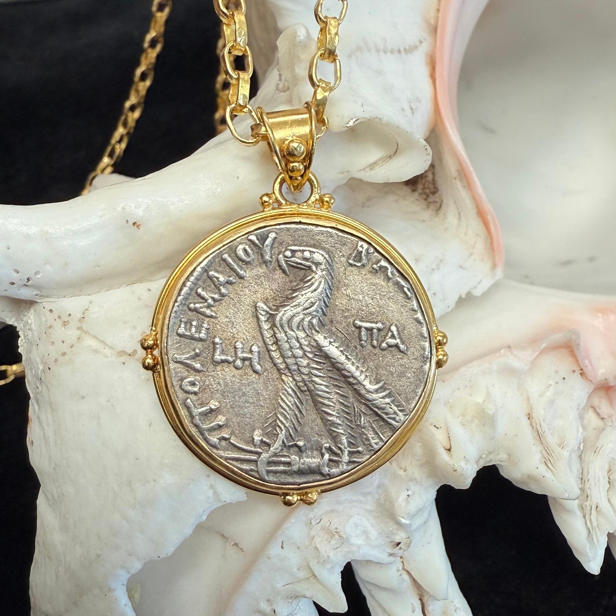 Ancient Greek 2nd Century BC Ptolemaic Eagle Coin 18K Gold Pendant For Sale 6