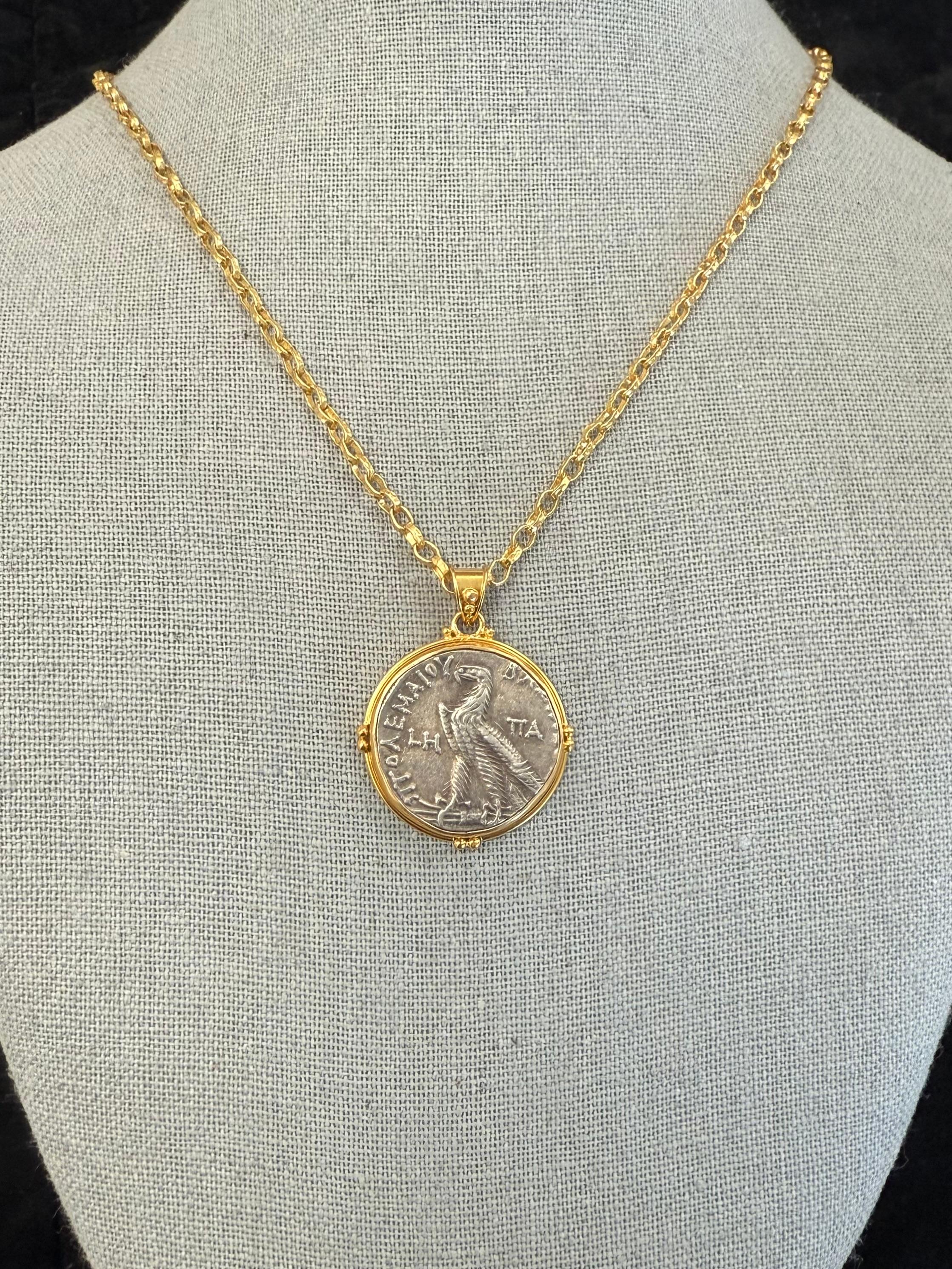 Ancient Greek 2nd Century BC Ptolemaic Eagle Coin 18K Gold Pendant For Sale 7