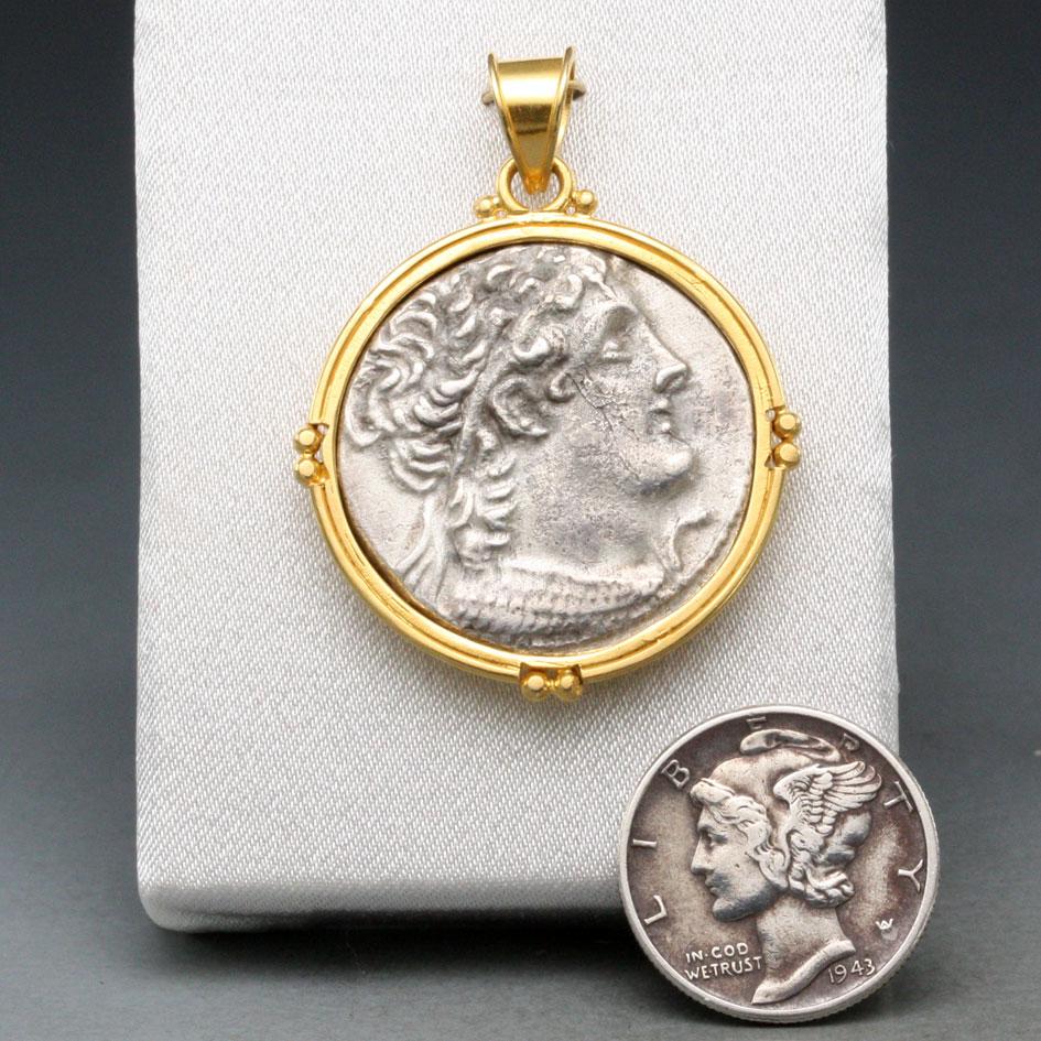 Women's or Men's Ancient Greek 2nd Century BC Ptolemaic Eagle Coin 18K Gold Pendant For Sale