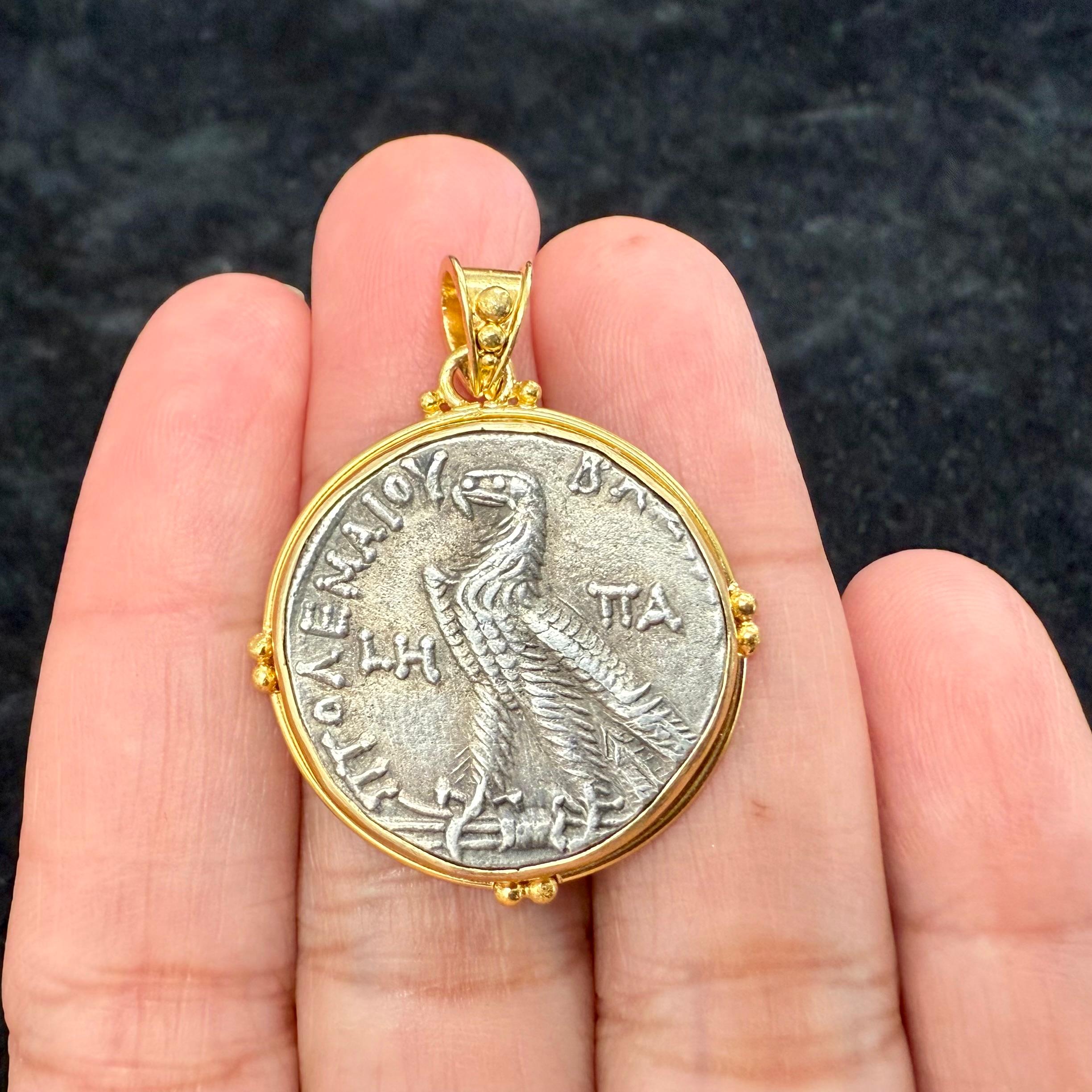 Ancient Greek 2nd Century BC Ptolemaic Eagle Coin 18K Gold Pendant For Sale 3
