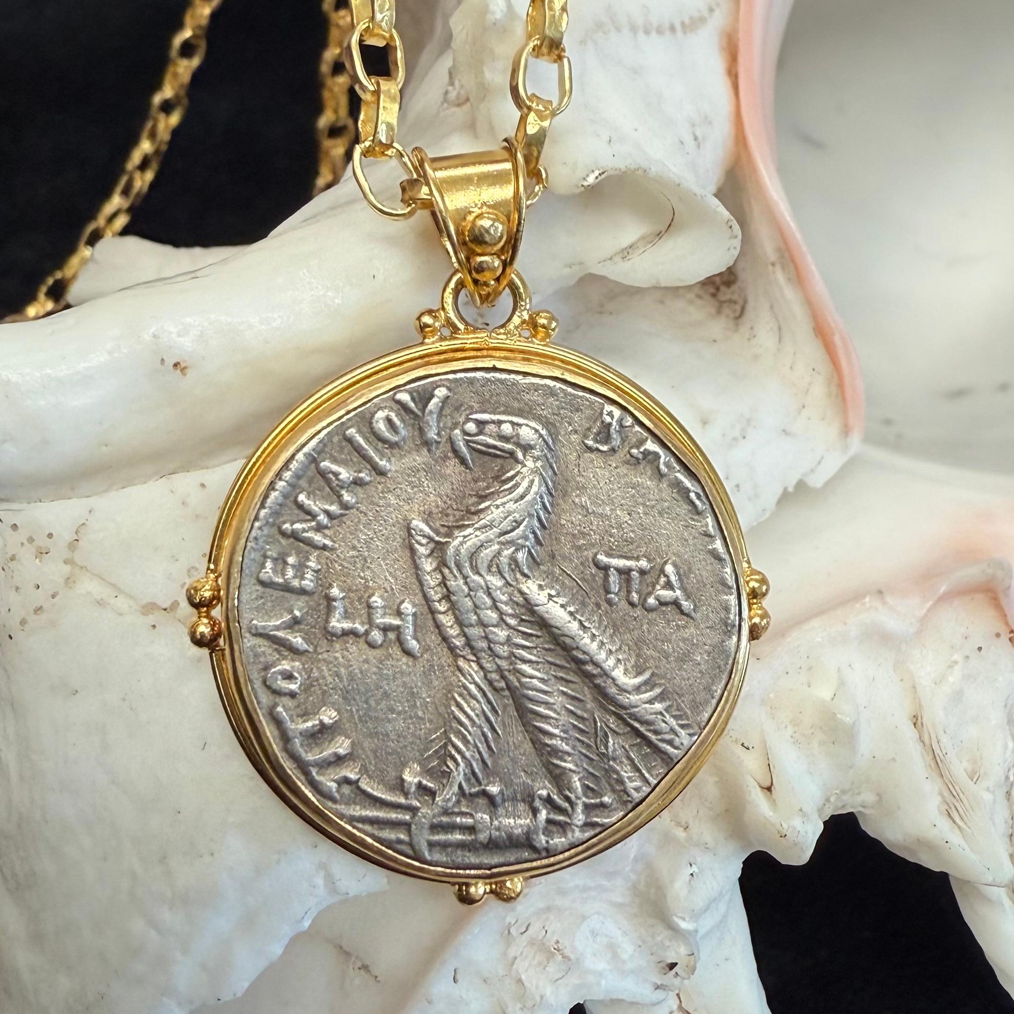 Ancient Greek 2nd Century BC Ptolemaic Eagle Coin 18K Gold Pendant For Sale 4