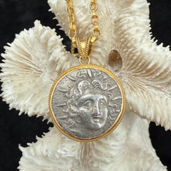Ancient Greek 2nd Century BC Rhodes Helios Coin 18K Gold Pendant