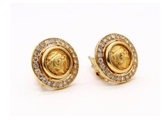 Ancient Greek 359 BC Classic Gold Coin Earrings 18Kt Gold with 2.42 Cts Diamonds