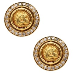 Ancient Greek 359 BC Classic Gold Coin Earrings 18Kt Gold with 2.42 Cts Diamonds