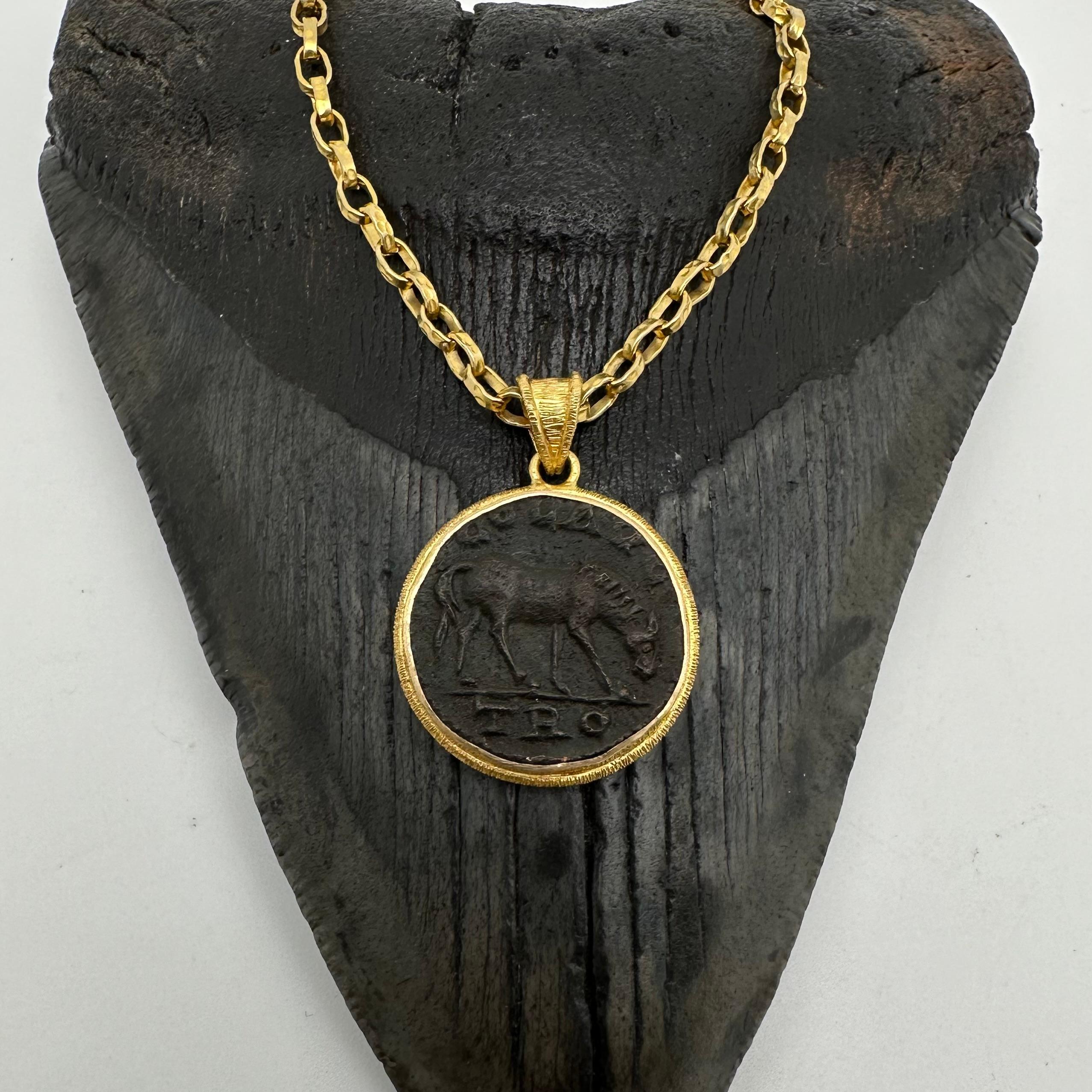 Ancient Greek 3rd Century AD Bronze Horse Coin 18K Gold Pendant 5