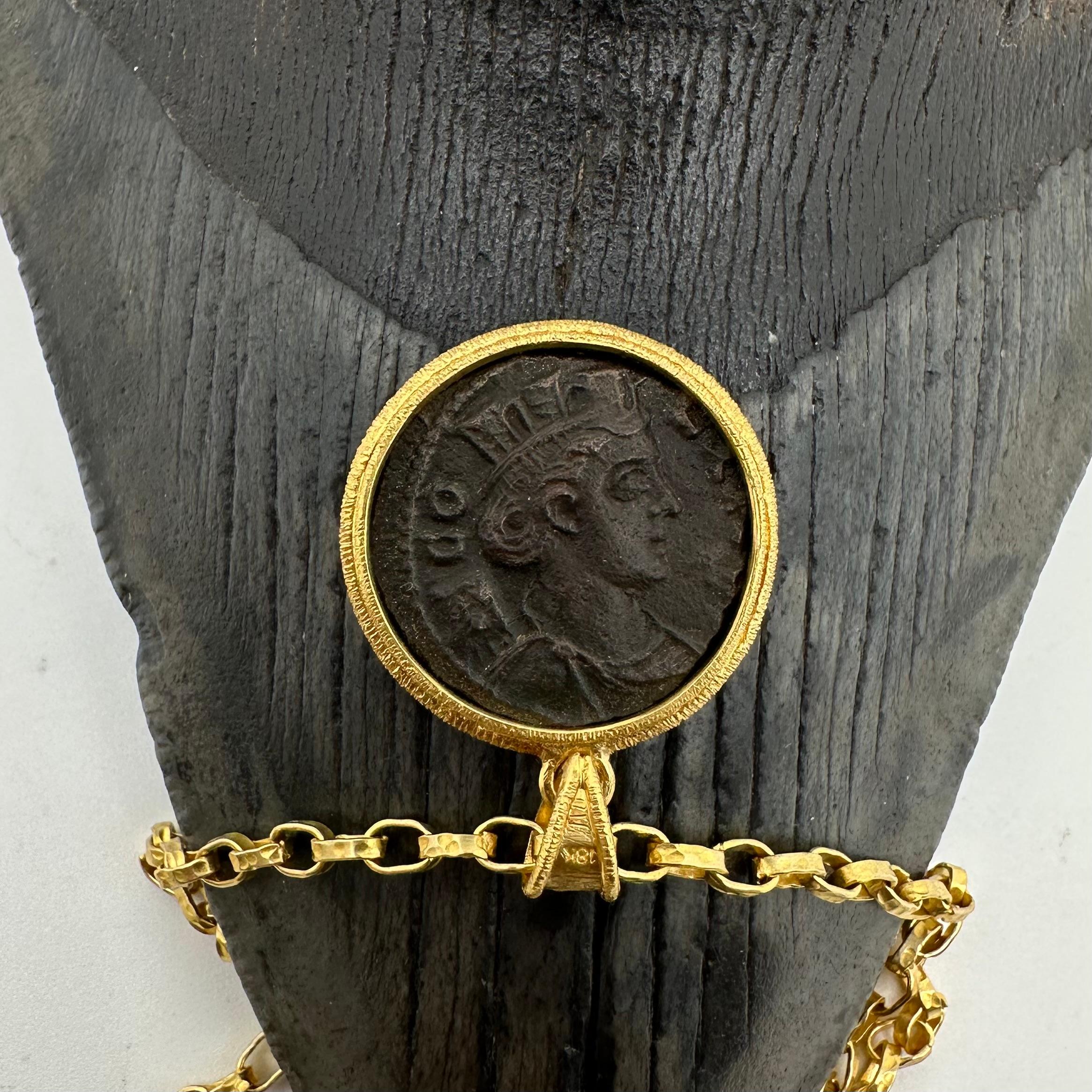 Ancient Greek 3rd Century AD Bronze Horse Coin 18K Gold Pendant 6