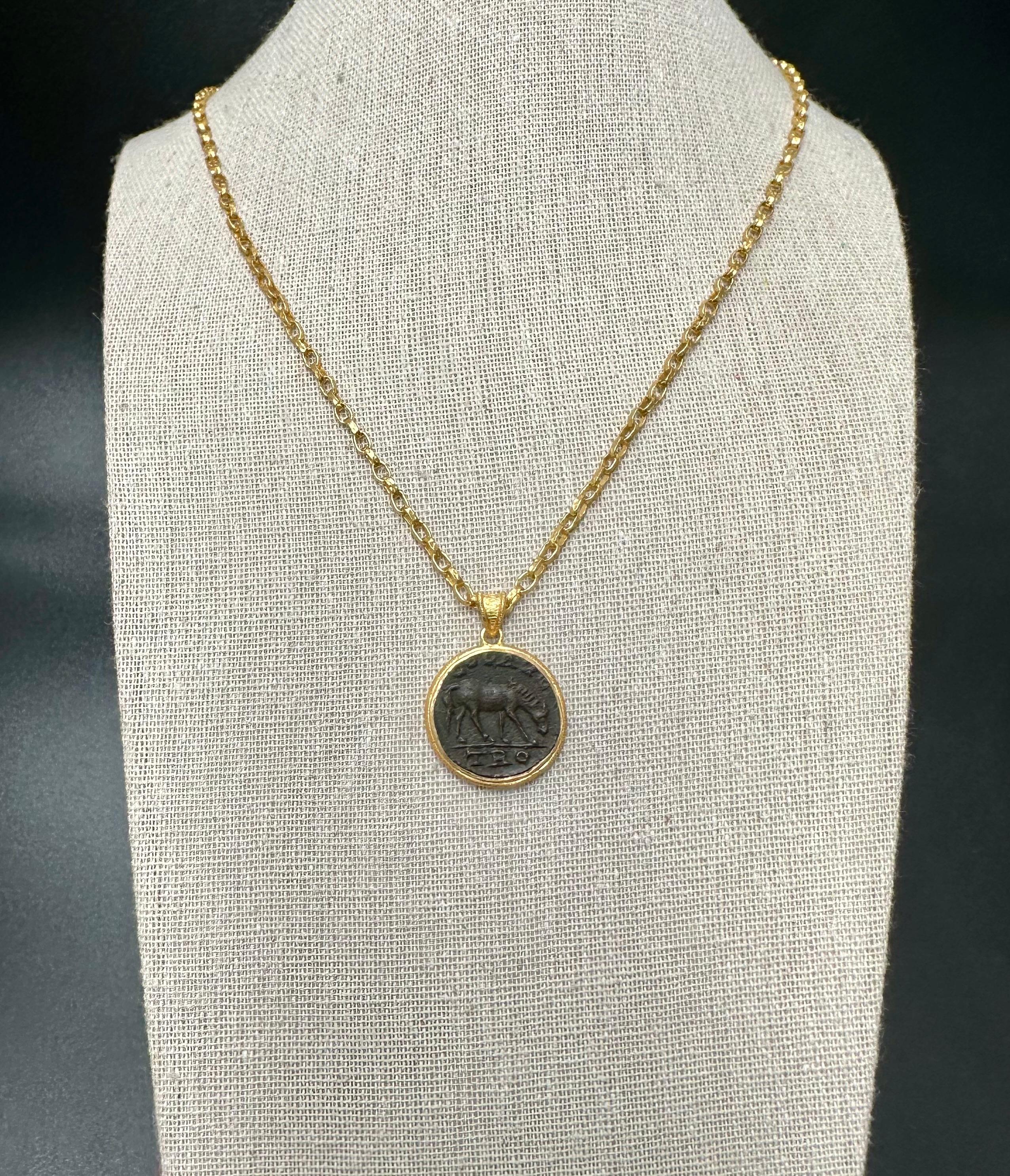 Ancient Greek 3rd Century AD Bronze Horse Coin 18K Gold Pendant 4