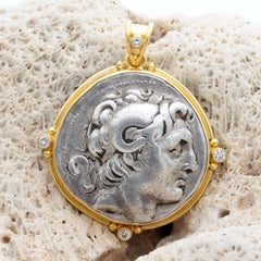 Antike griechische 3. Jahrhundert v. Chr. Alexander Münze Diamanten 18K Gold-Anhänger