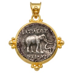 Ancient Greek 3rd Century BC Antiochus Elephant Coin 18K Gold Pendant