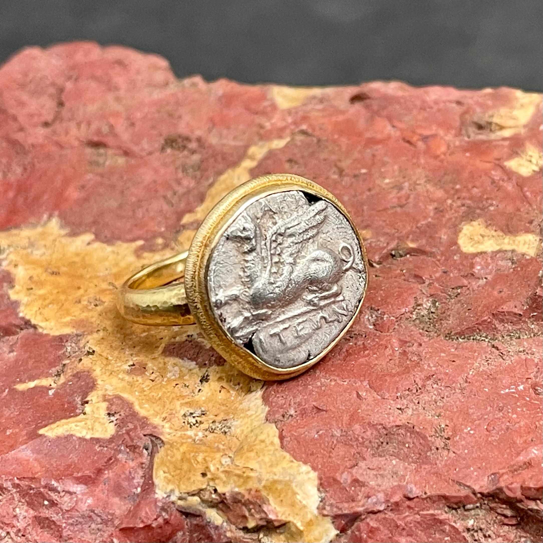Ancient Greek 3rd Century BC Griffin Coin 18K Gold Ring 6