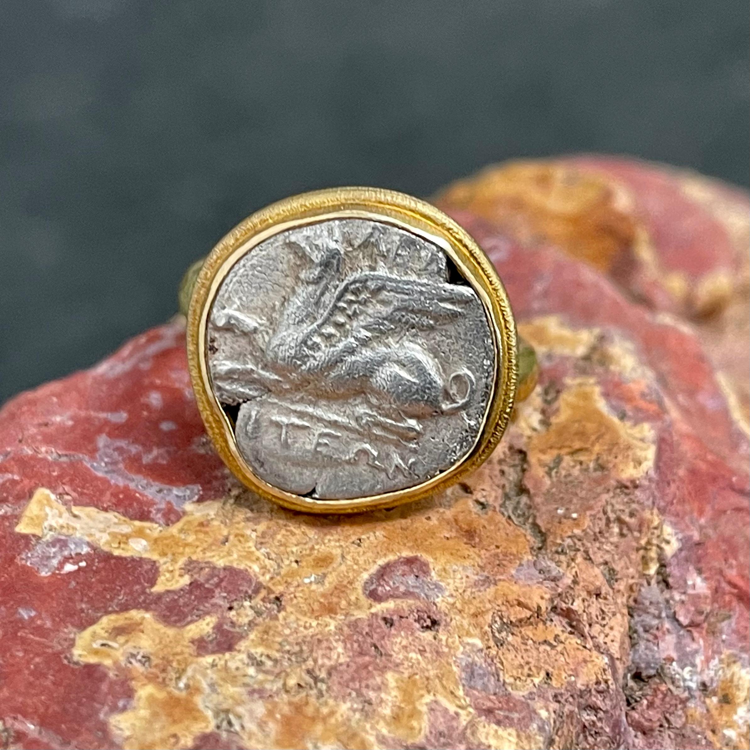 Ancient Greek 3rd Century BC Griffin Coin 18K Gold Ring 7