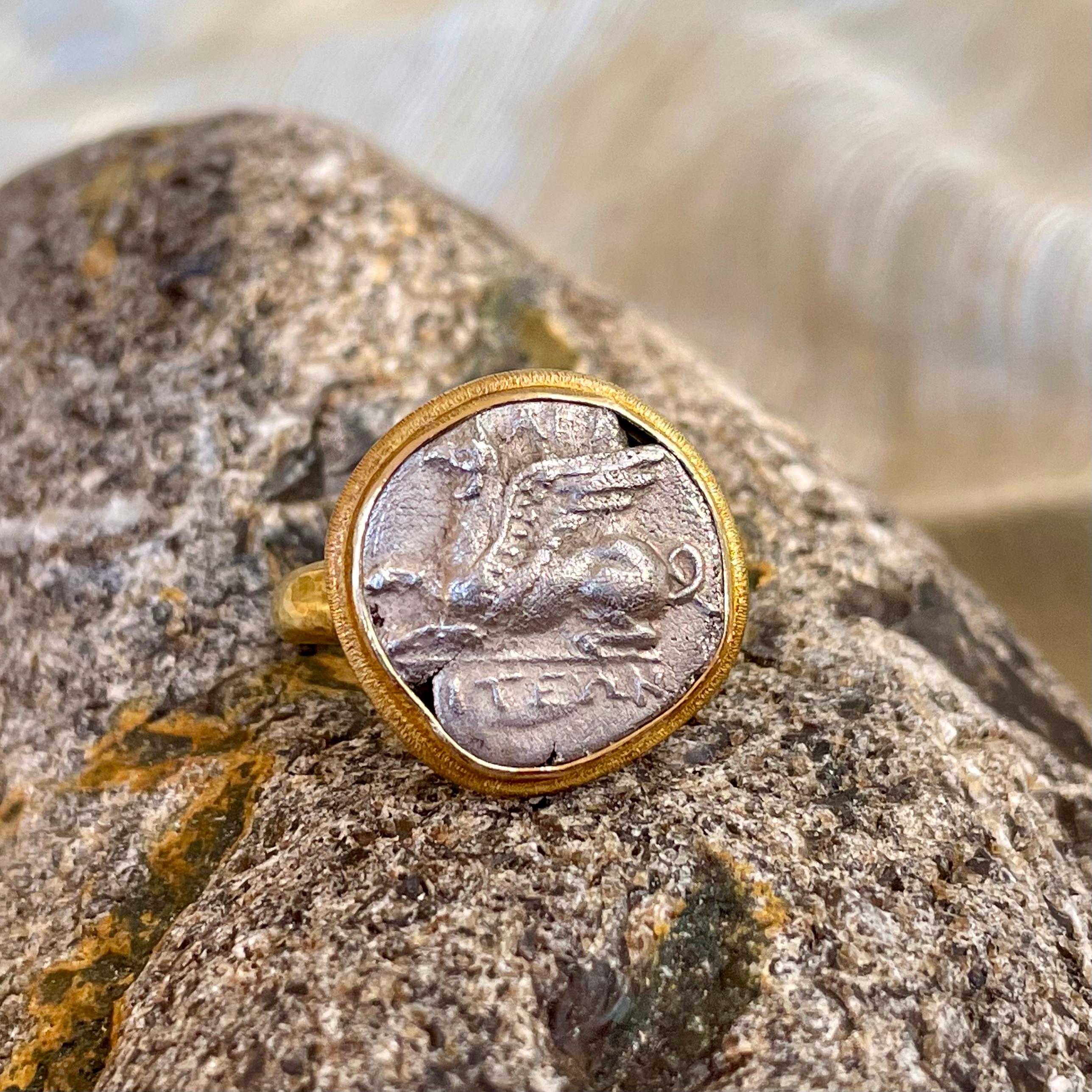 Women's or Men's Ancient Greek 3rd Century BC Griffin Coin 18K Gold Ring