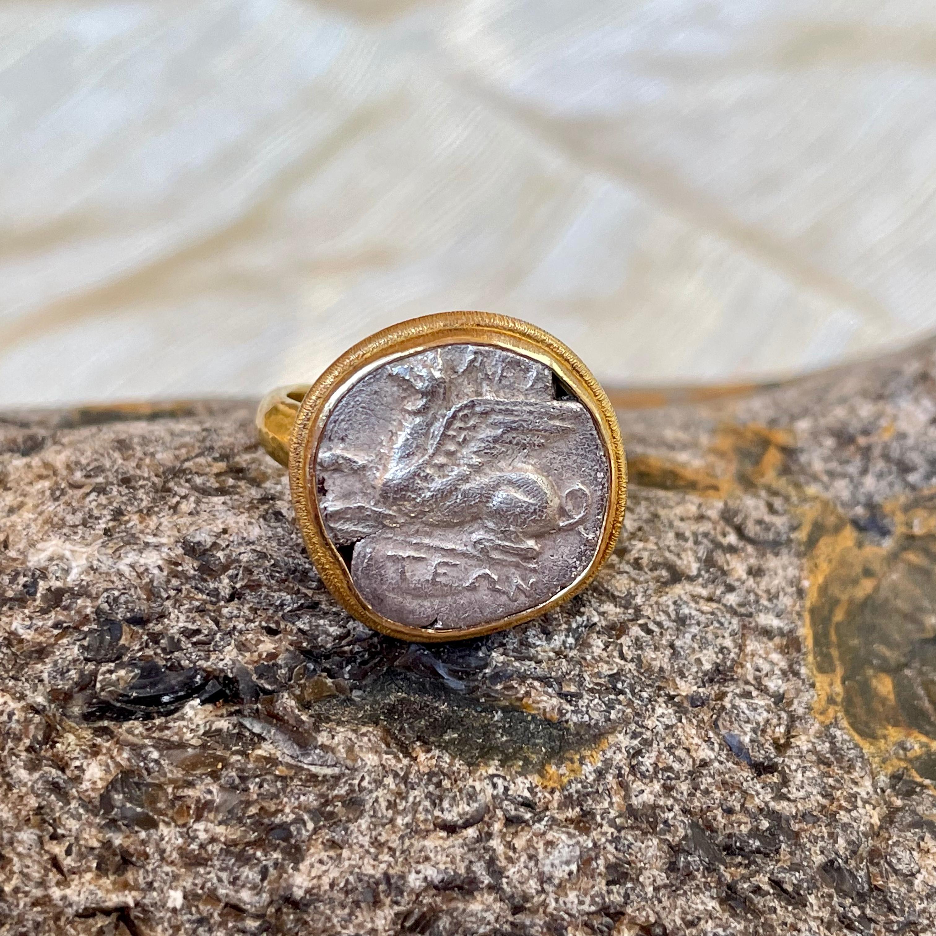 Ancient Greek 3rd Century BC Griffin Coin 18K Gold Ring 2