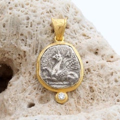 Ancient Greek 3rd Century BC Griffin Coin Diamond 18K Gold Pendant
