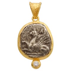 Ancient Greek 3rd Century BC Griffin Coin Diamond 18K Gold Pendant