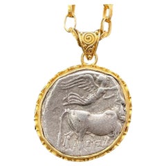 Ancient Greek 3rd Century BC Nike Man-Headed Bull 18K Gold Pendant