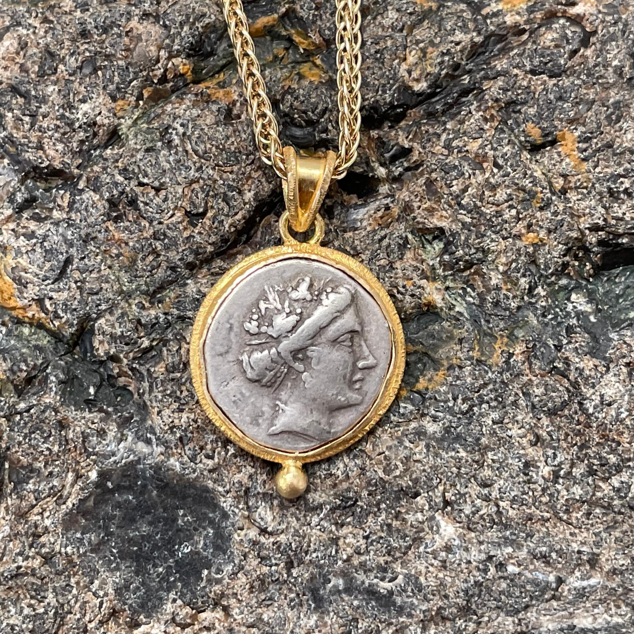 Ancient Greek 3rd Century BC Nymph Coin 18K Gold Pendant 3