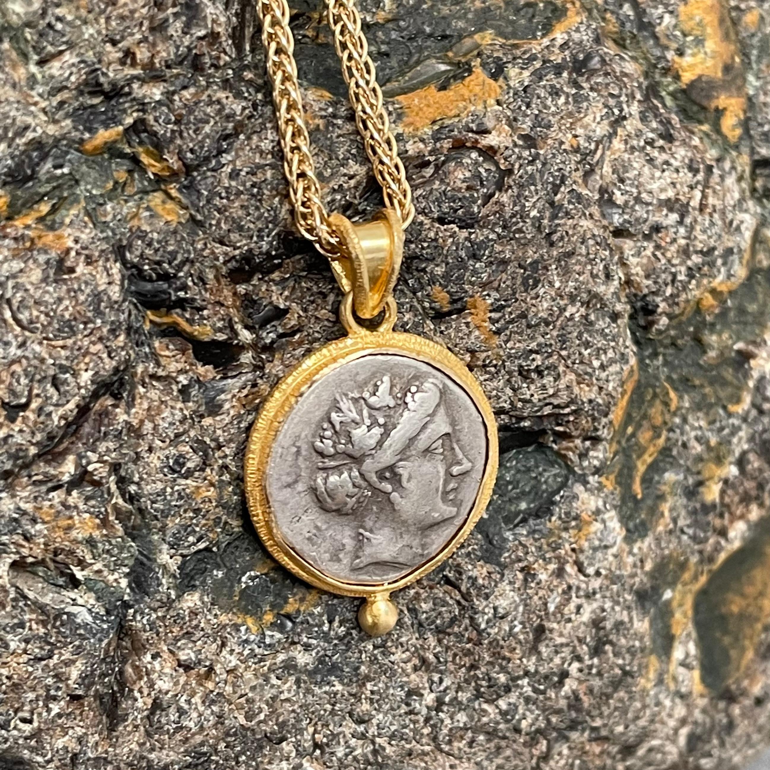 Women's or Men's Ancient Greek 3rd Century BC Nymph Coin 18K Gold Pendant