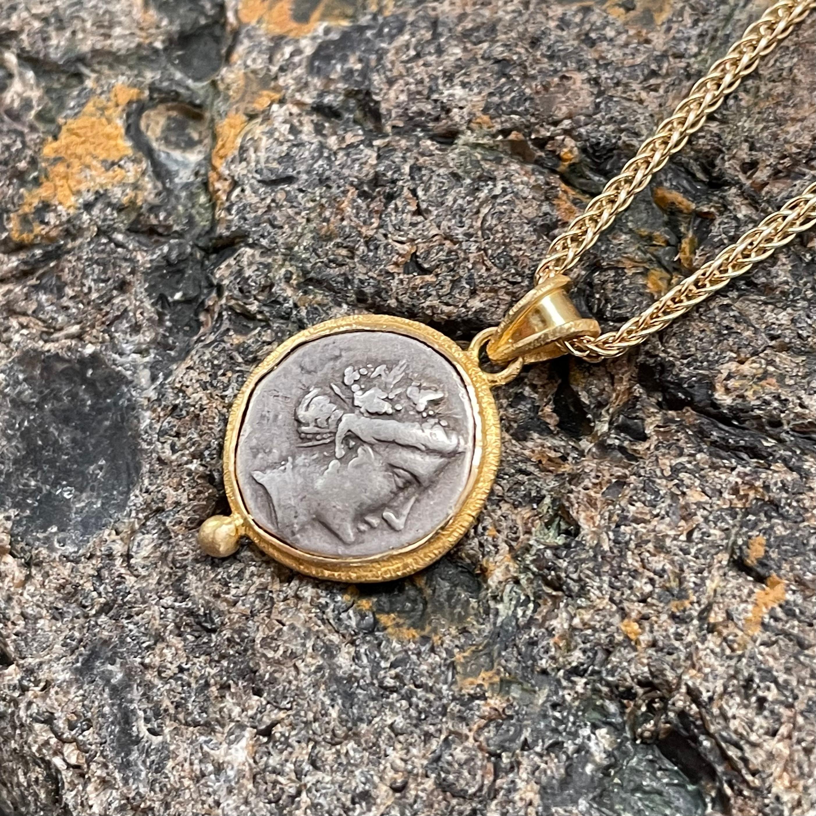 Ancient Greek 3rd Century BC Nymph Coin 18K Gold Pendant 1