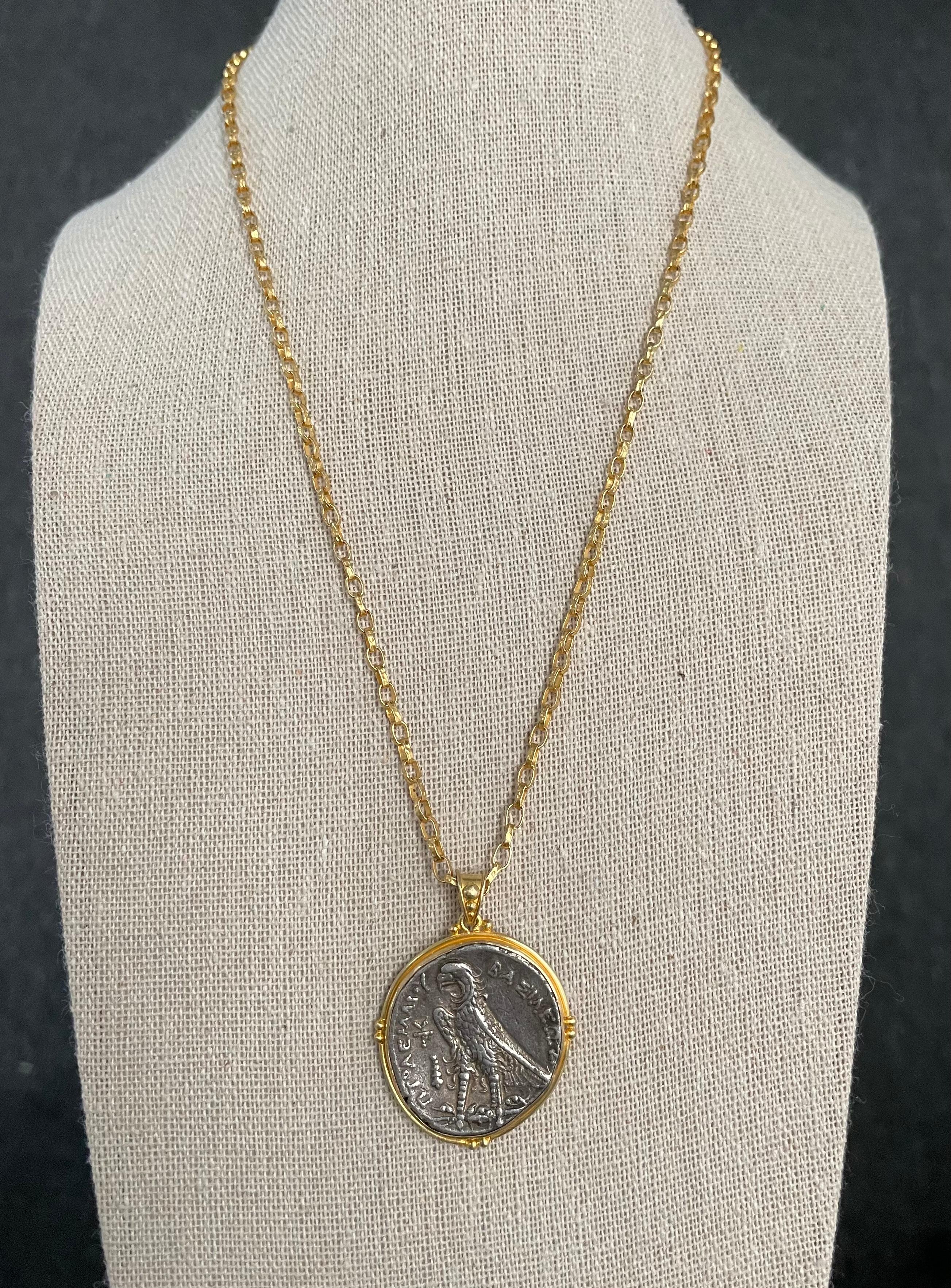Women's or Men's Ancient Greek 3rd Century BC Ptolemy Coin 18K Gold Pendant
