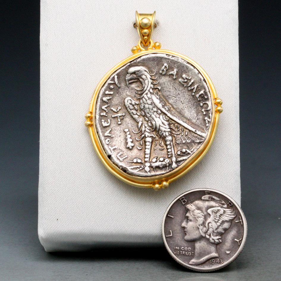 Ancient Greek 3rd Century BC Ptolemy Coin 18K Gold Pendant 2