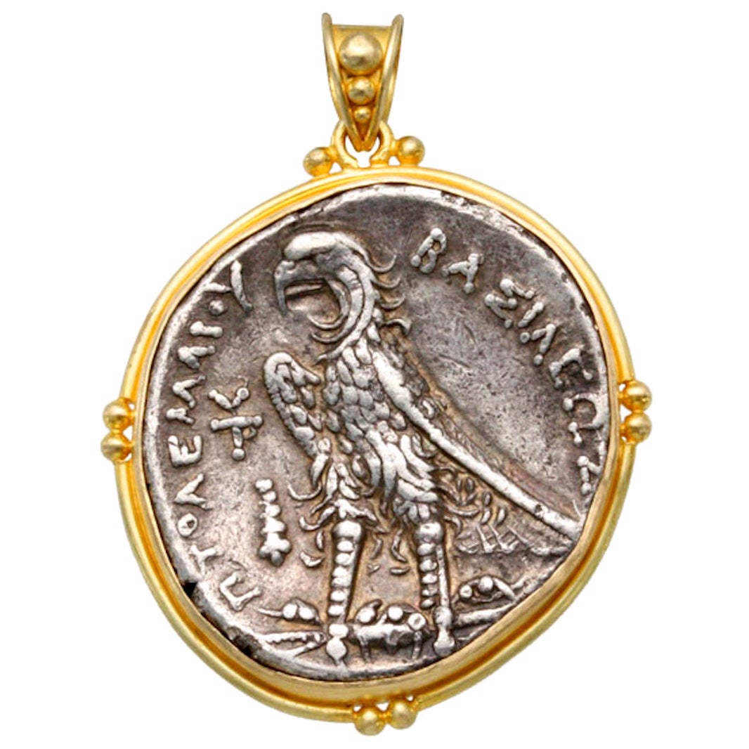 Antike griechische 3. Jahrhundert v. Chr. Ptolemäus Münze 18K Gold-Anhänger