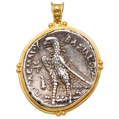 Antike griechische 3. Jahrhundert v. Chr. Ptolemäus Münze 18K Gold-Anhänger